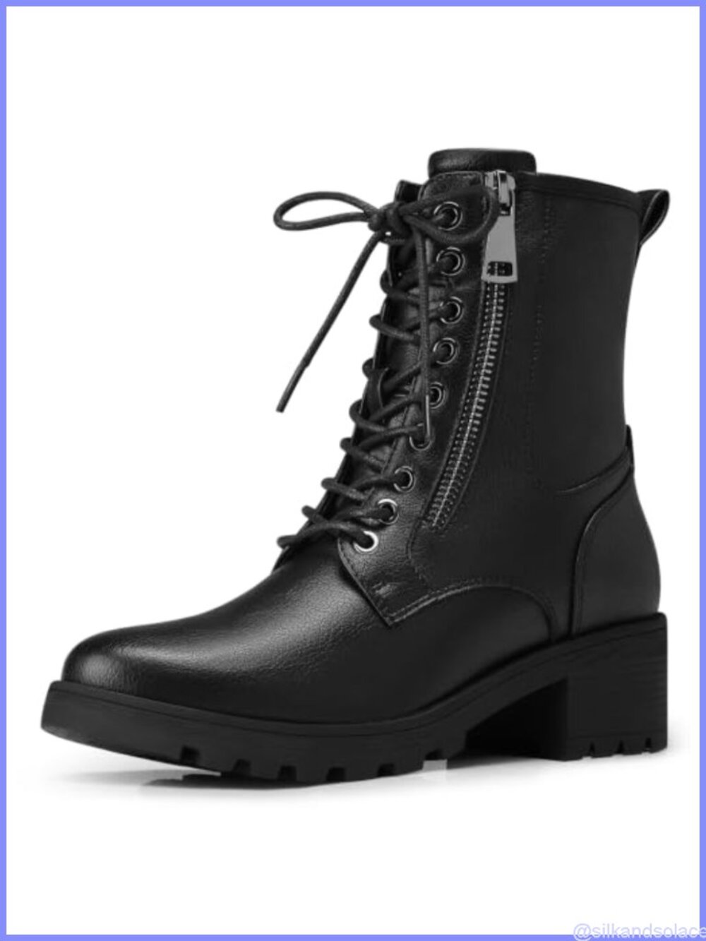 Comfortable Low Heel Combat Ankle Boots Lace-Up Side Zip Booties